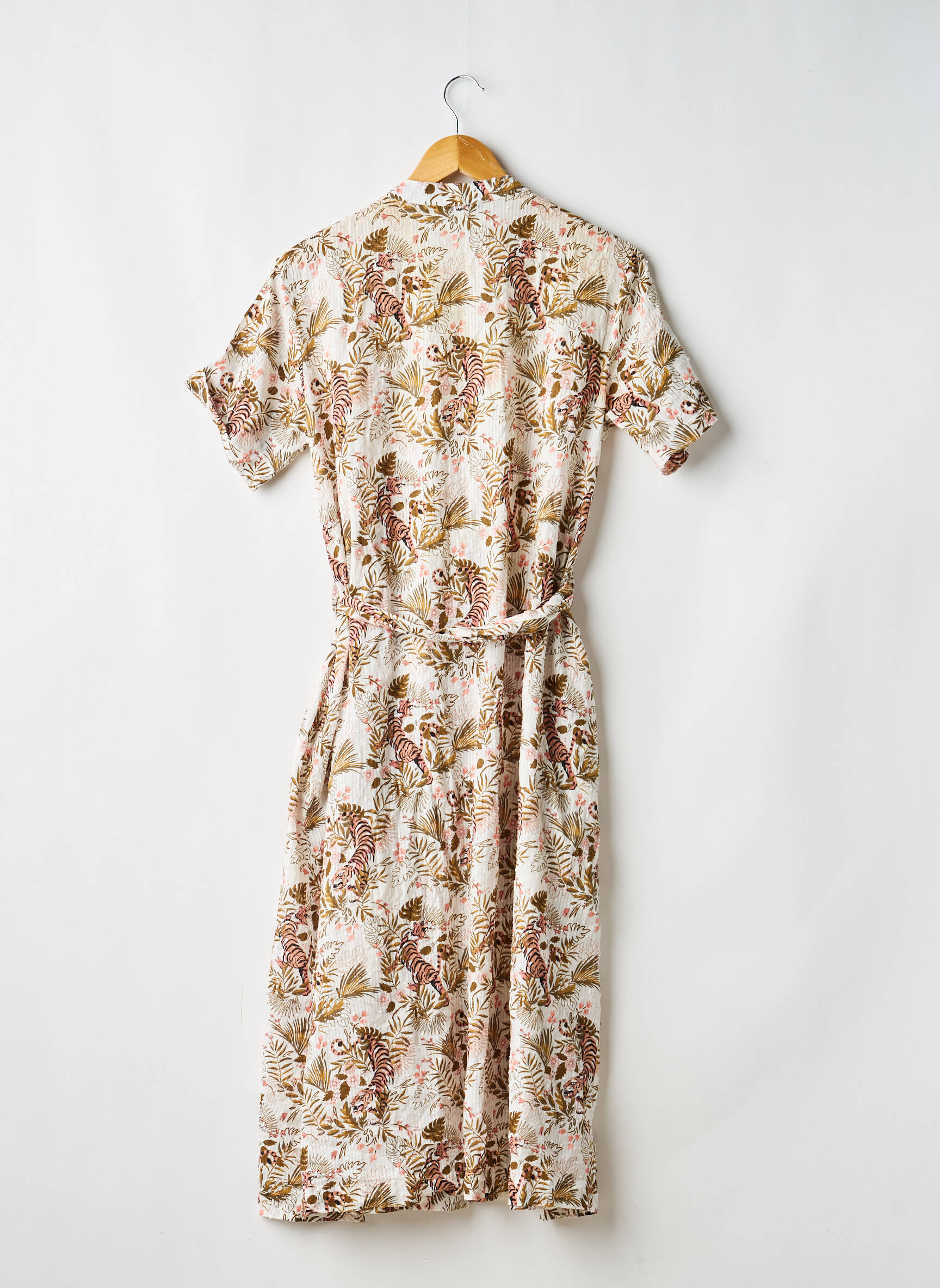 Robe mi-longue manches courtes manches courtes beige MONOPRIX femme