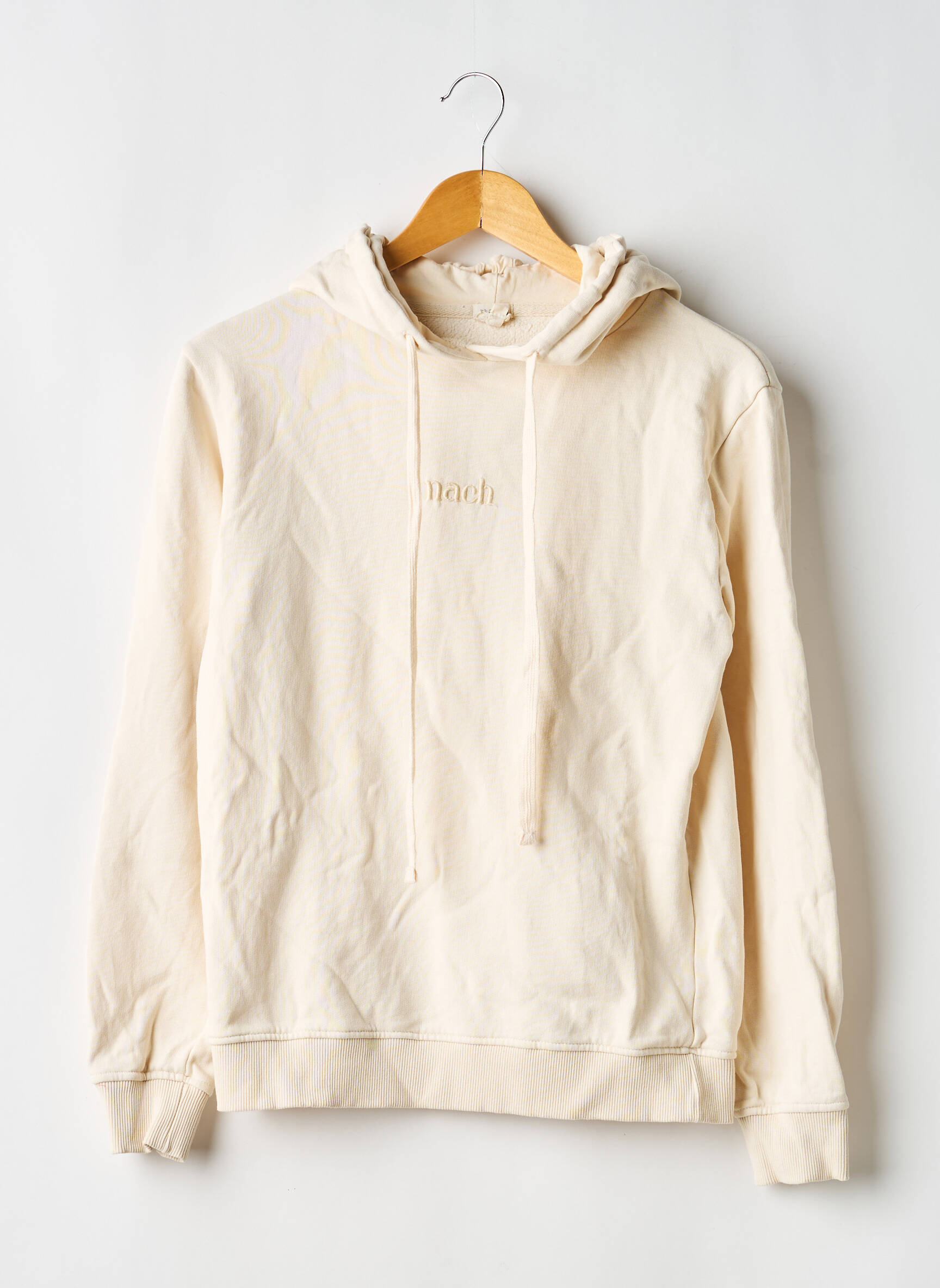 Sweat-shirt à capuche broderie manches longues beige NACH homme