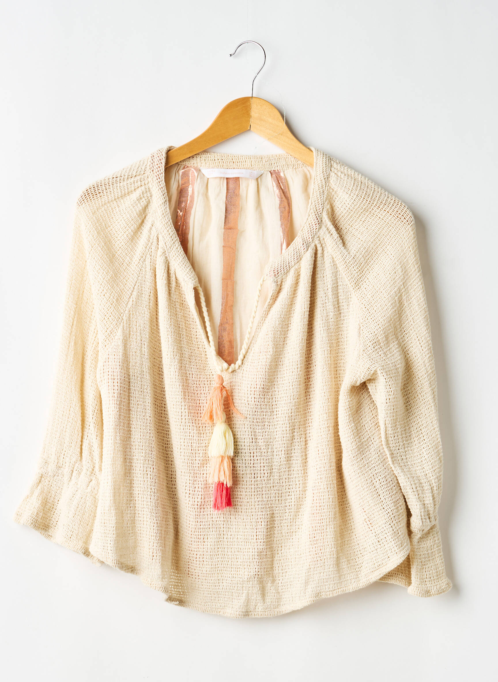 Top col v manches 3/4 beige TRAFALUC femme