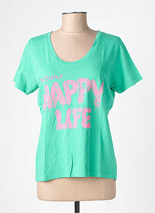 T-shirt sérigraphie floquée manches courtes vert HAPPY femme
