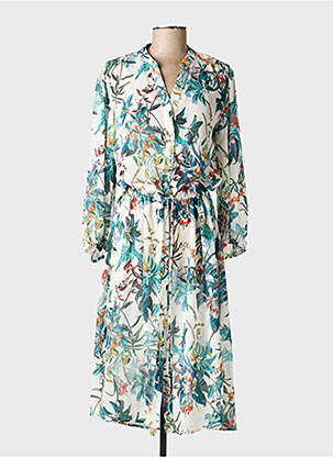 Robe mi-longue imprimé fleurs manches longues vert B.YOUNG femme