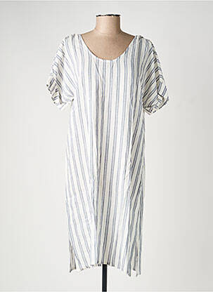 Robe mi-longue tissage crêpe manches courtes gris GAOS femme