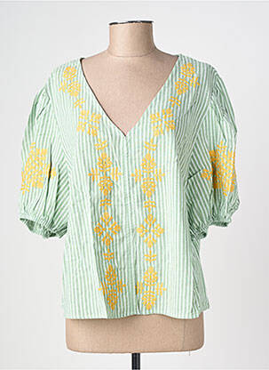 Blouse col v manches courtes vert RUE MAZARINE femme