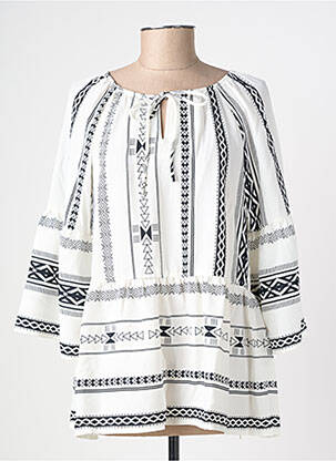 Blouse tissage popeline manches 3/4 blanc ICHI femme