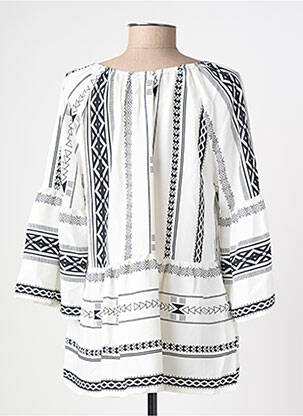Blouse tissage popeline manches 3/4 blanc ICHI femme