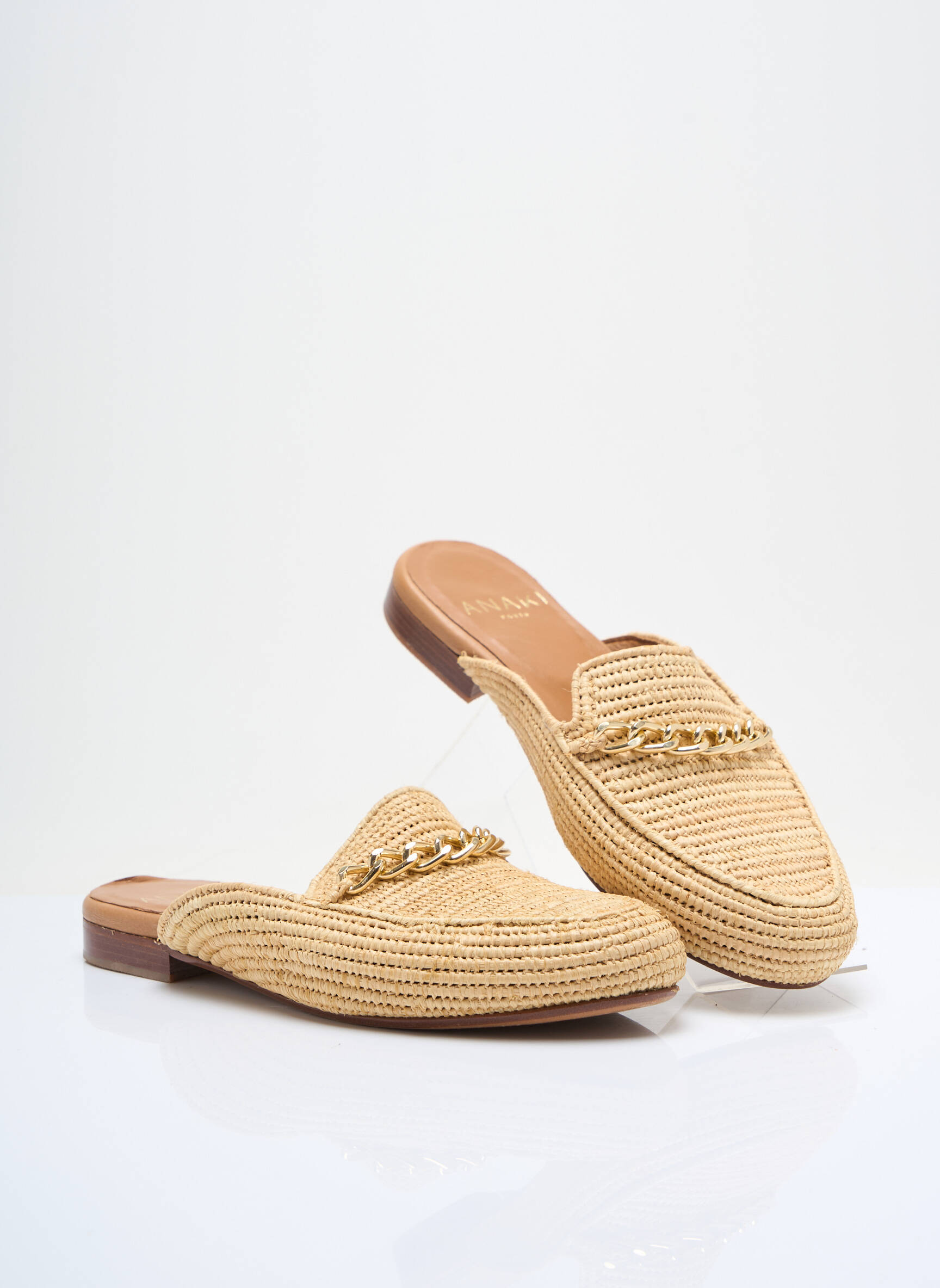 Mules/sabots chiquet talon plat jusqu'à 3cm beige ANAKI femme