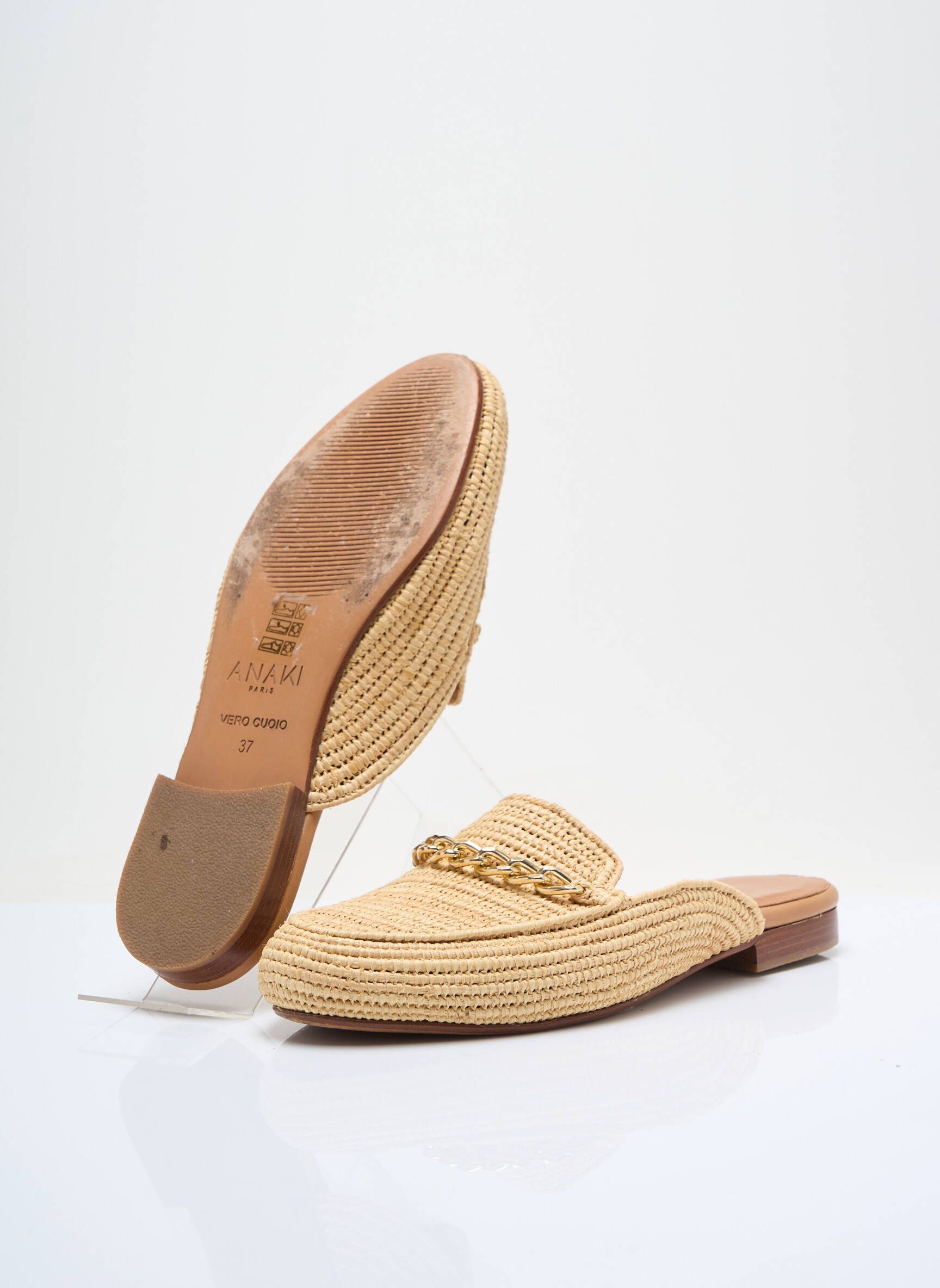 Mules/sabots chiquet talon plat jusqu'à 3cm beige ANAKI femme