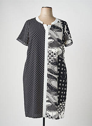 Robe mi-longue imprimé fantaisie manches courtes noir GUY DUBOUIS femme