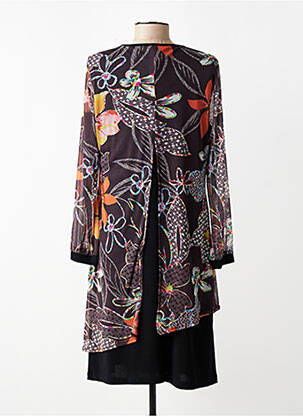 Robe mi-longue imprimé fantaisie manches longues marron GUY DUBOUIS femme