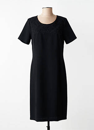 Robe mi-longue tissage crêpe manches courtes noir GEVANA femme