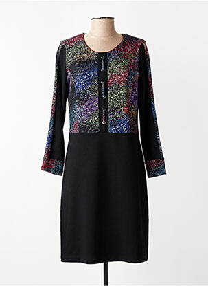 Robe mi-longue imprimé fantaisie manches longues noir GUY DUBOUIS femme