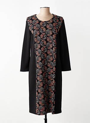 Robe mi-longue imprimé fantaisie manches longues noir GEVANA femme