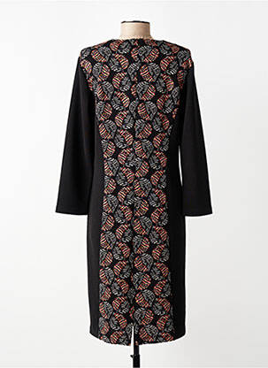 Robe mi-longue imprimé fantaisie manches longues noir GEVANA femme