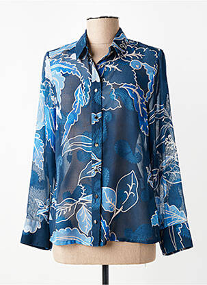 Chemisier tissage crêpe manches longues bleu GREGORY PAT femme