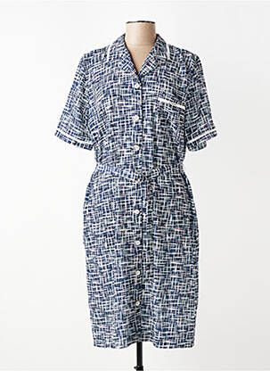 Robe mi-longue imprimé fantaisie manches courtes bleu GUY DUBOUIS femme