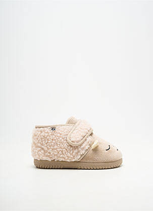 Chaussons/pantoufles fermeture scratch bout rond beige VICTORIA enfant