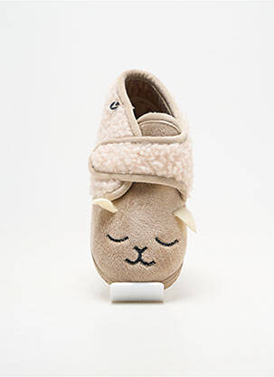 Chaussons/pantoufles fermeture scratch bout rond beige VICTORIA enfant