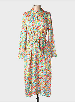 Robe mi-longue imprimé fleurs manches longues jaune OBJECT femme