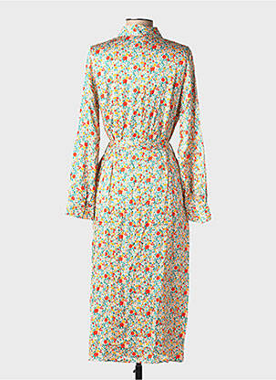 Robe mi-longue imprimé fleurs manches longues jaune OBJECT femme