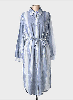 Robe mi-longue coupe fluide manches longues bleu OBJECT femme