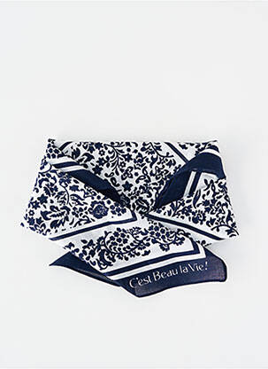 Foulard tissage popeline bleu C'EST BEAU LA VIE femme