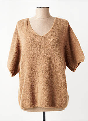 Pull col v manches courtes marron PLEASE femme