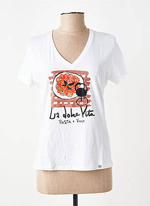T-shirt col v manches courtes blanc PLEASE femme