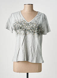 T-shirt col v manches courtes gris SUNCOO femme