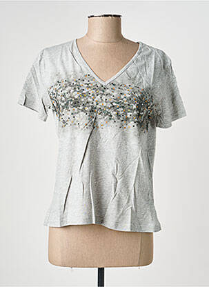 T-shirt col v manches courtes gris SUNCOO femme