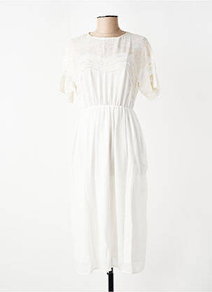 Robe mi-longue tissage crêpe manches courtes blanc SEE U SOON femme