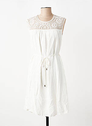 Robe mi-longue tissage crêpe manches courtes blanc VILA femme