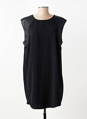 Robe mi-longue tissage crêpe manches courtes noir VILA femme