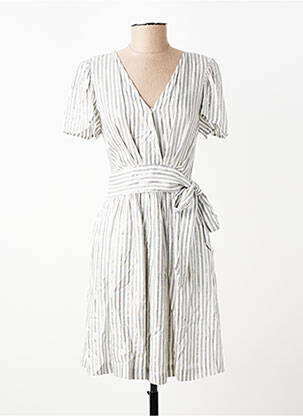 Robe mi-longue fermeture zippée au dos manches courtes blanc SUNCOO femme