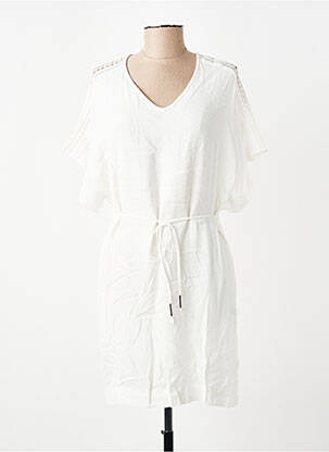 Robe mi-longue tissage crêpe manches courtes blanc SUNCOO femme