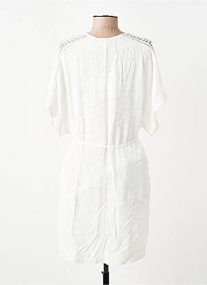 Robe mi-longue tissage crêpe manches courtes blanc SUNCOO femme