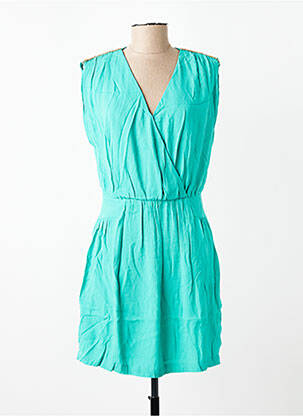 Robe courte fermeture zippée au dos manches courtes vert COLOR BLOCK femme