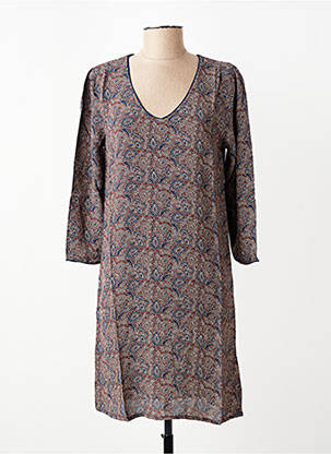 Robe mi-longue imprimé fantaisie manches longues marron GARANCE femme