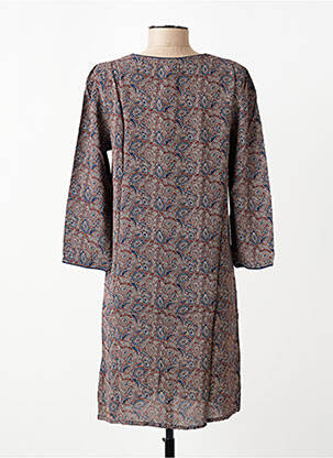 Robe mi-longue imprimé fantaisie manches longues marron GARANCE femme