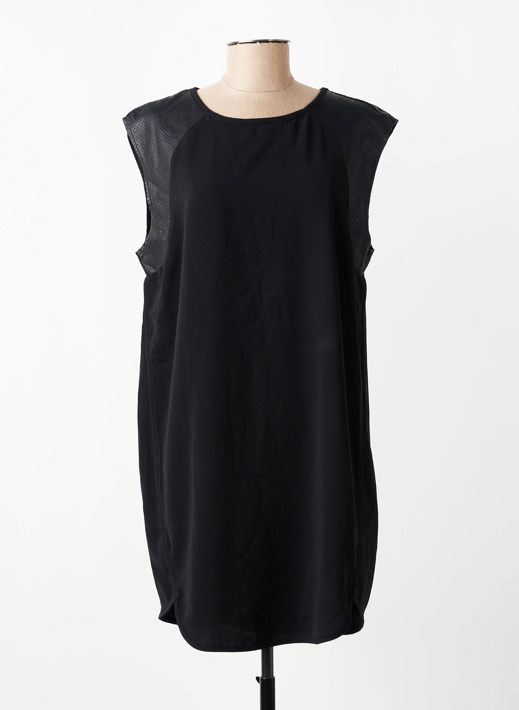 Robe mi-longue tissage crêpe manches courtes noir VILA femme