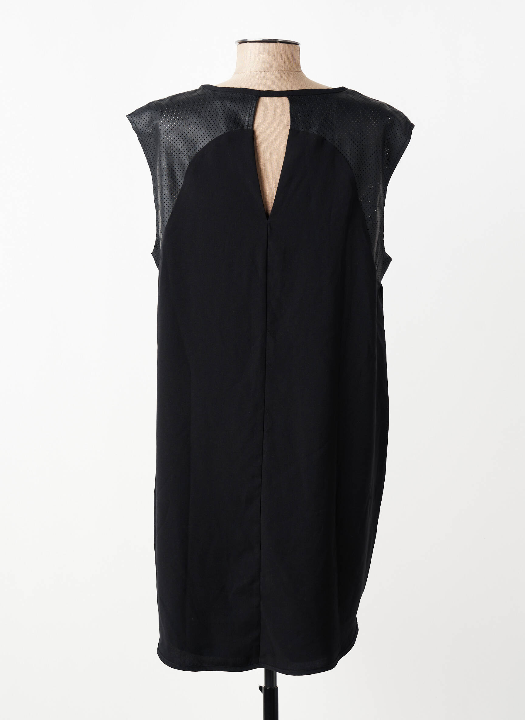 Robe mi-longue tissage crêpe manches courtes noir VILA femme