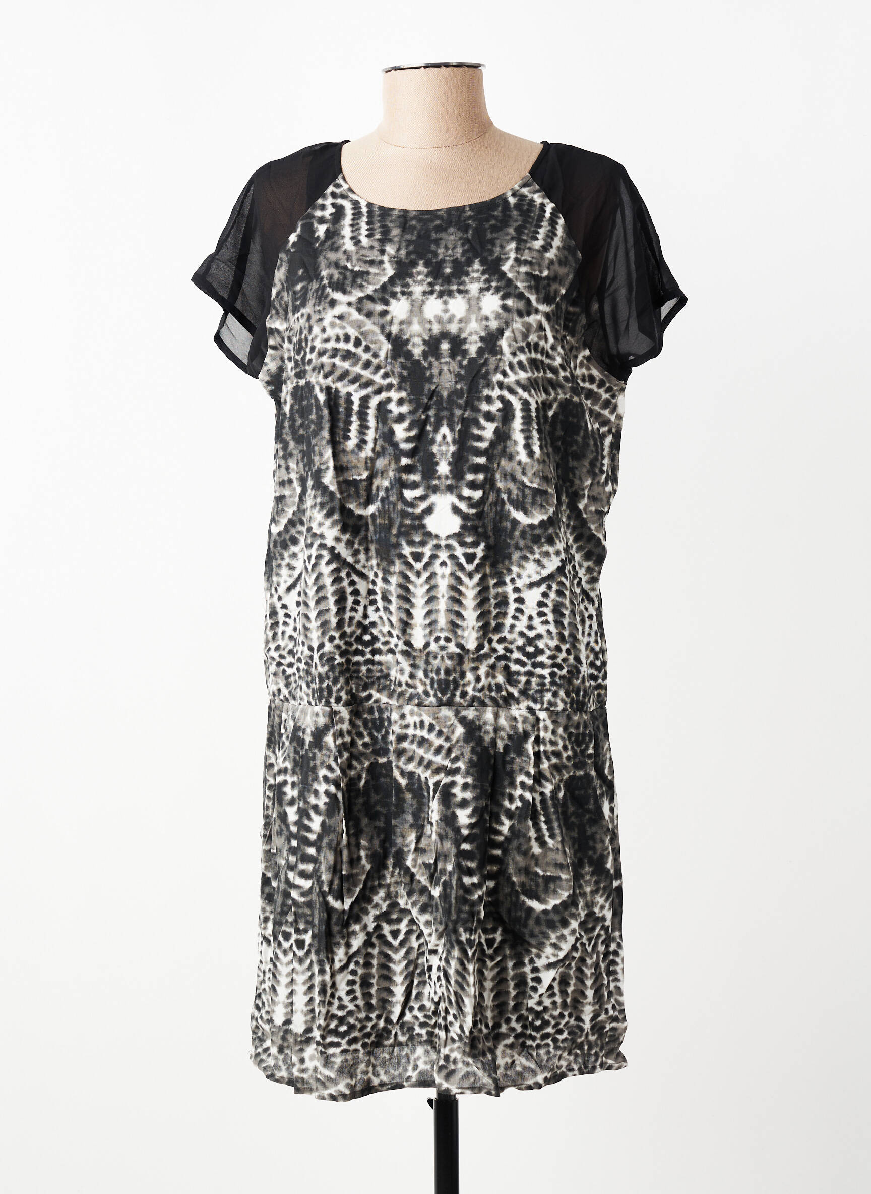 Robe mi-longue tissage crêpe manches courtes gris VILA femme