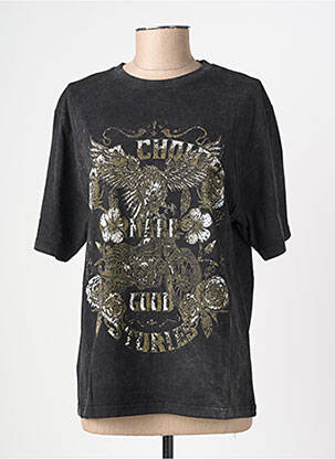 T-shirt coupe droite manches courtes noir ROSE GARDEN femme