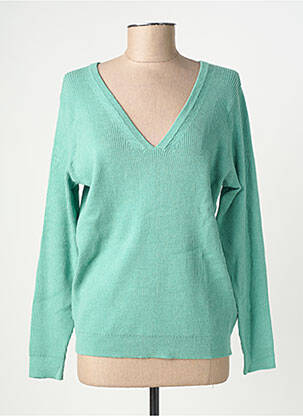 Pull col v manches longues vert ICHI femme