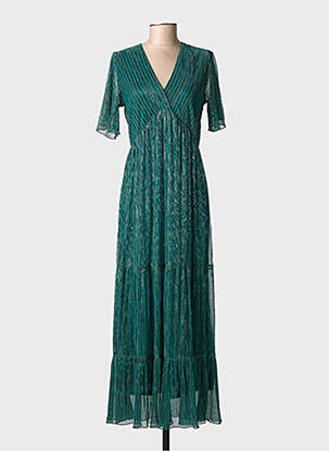 Robe longue manches courtes manches courtes vert GRACE & MILA femme