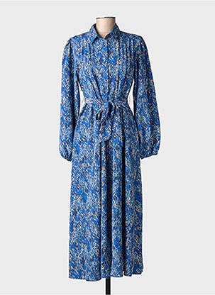 Robe longue tissage popeline manches longues bleu RUE MAZARINE femme