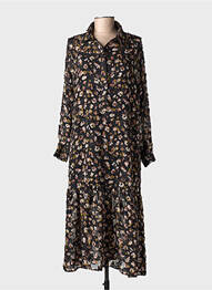 Robe longue tissage popeline manches longues noir MOLLY BRACKEN femme