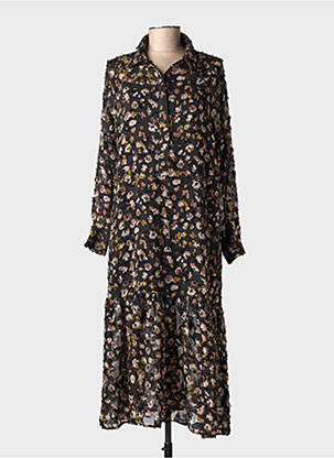 Robe longue tissage popeline manches longues noir MOLLY BRACKEN femme
