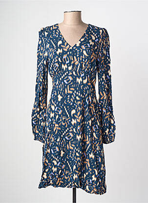 Robe mi-longue imprimé fantaisie manches longues bleu B.YOUNG femme
