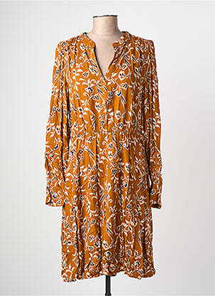 Robe mi-longue imprimé fleurs manches longues jaune ICHI femme