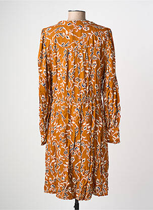 Robe mi-longue imprimé fleurs manches longues jaune ICHI femme